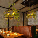 GobekUsa Rustic Metal Pendant Lamp with Green Leaves Deco - 3 Light, Black – Ideal for Restaurants