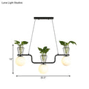 GobekUsa Industrial Black Island Light Fixture with Opal Glass Globe Pendant and Clear Glass Pot - 3-Bulb