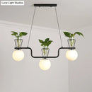 GobekUsa Industrial Black Island Light Fixture with Opal Glass Globe Pendant and Clear Glass Pot - 3-Bulb