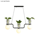 GobekUsa Industrial Black Island Light Fixture with Opal Glass Globe Pendant and Clear Glass Pot - 3-Bulb