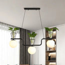 GobekUsa Industrial Black Island Light Fixture with Opal Glass Globe Pendant and Clear Glass Pot - 3-Bulb