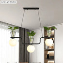 GobekUsa Industrial Black Island Light Fixture with Opal Glass Globe Pendant and Clear Glass Pot - 3-Bulb