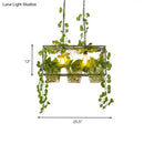 GobekUsa Iron Industrial 2-Head Black Island Pendant Light with Potted Plant - Rectangular Design