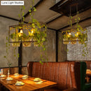 GobekUsa Iron Industrial 2-Head Black Island Pendant Light with Potted Plant - Rectangular Design