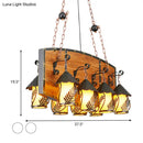 GobekUsa Industrial Black Lantern Island Pendant Light with 8 Lights, Metal Arm, White Fabric/Clear Glass - for Restaurant Ceiling