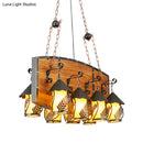 GobekUsa Industrial Black Lantern Island Pendant Light with 8 Lights, Metal Arm, White Fabric/Clear Glass - for Restaurant Ceiling
