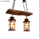 GobekUsa Industrial Lantern Pendant Light with Clear Glass, Wood Decoration, and Cage Design - 2/3 Lights - Black