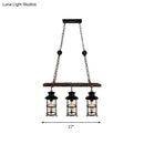 GobekUsa Industrial Lantern Pendant Light with Clear Glass, Wood Decoration, and Cage Design - 2/3 Lights - Black