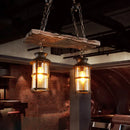 GobekUsa Industrial Lantern Pendant Light with Clear Glass, Wood Decoration, and Cage Design - 2/3 Lights - Black