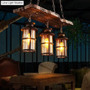 GobekUsa Industrial Lantern Pendant Light with Clear Glass, Wood Decoration, and Cage Design - 2/3 Lights - Black