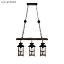 GobekUsa Industrial Lantern Pendant Light with Clear Glass, Wood Decoration, and Cage Design - 2/3 Lights - Black