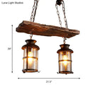 GobekUsa Industrial Lantern Pendant Light with Clear Glass, Wood Decoration, and Cage Design - 2/3 Lights - Black