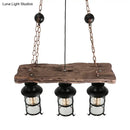 GobekUsa Industrial Lantern Pendant Light with Clear Glass, Wood Decoration, and Cage Design - 2/3 Lights - Black