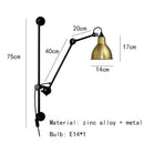 GobekUsa Gras BL Wall Lamp: Adjustable Chrome Long Arm Reading Light