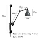 GobekUsa Gras BL Wall Lamp: Adjustable Chrome Long Arm Reading Light