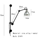 GobekUsa Gras BL Wall Lamp: Adjustable Chrome Long Arm Reading Light
