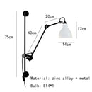 GobekUsa Gras BL Wall Lamp: Adjustable Chrome Long Arm Reading Light
