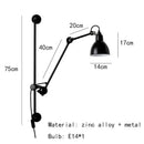 GobekUsa Gras BL Wall Lamp: Adjustable Chrome Long Arm Reading Light