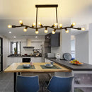GobekUsa Wavy Iron Ceiling Pendant: Modern 13-Head Black Hanging Light for Kitchen Island