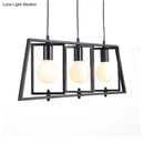 GobekUsa Black Metal 3-Light Chandelier for Dining Room with Exposed Bulbs - Simple Island Lighting