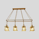 GobekUsa Industrial Style Black/Red Metal Island Pendant Light with 8 Bulbs & Squared Cage Shade