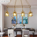 GobekUsa Industrial Style Black/Red Metal Island Pendant Light with 8 Bulbs & Squared Cage Shade