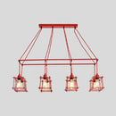 GobekUsa Industrial Style Black/Red Metal Island Pendant Light with 8 Bulbs & Squared Cage Shade