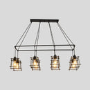 GobekUsa Industrial Style Black/Red Metal Island Pendant Light with 8 Bulbs & Squared Cage Shade