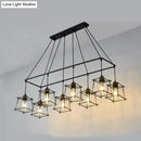 GobekUsa Industrial Style Black/Red Metal Island Pendant Light with 8 Bulbs & Squared Cage Shade