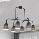 GobekUsa Industrial Black Metal Pendant Light with 6 Mesh Bell Shades and Island Style