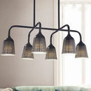 GobekUsa Industrial Black Metal Pendant Light with 6 Mesh Bell Shades and Island Style
