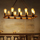 GobekUsa 10 Bulbs Chandelier Lighting - Loft Style Rectangular Frame Pendant with Black Metal & Rope Detail