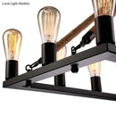 GobekUsa 10 Bulbs Chandelier Lighting - Loft Style Rectangular Frame Pendant with Black Metal & Rope Detail