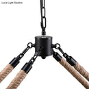 GobekUsa 10 Bulbs Chandelier Lighting - Loft Style Rectangular Frame Pendant with Black Metal & Rope Detail
