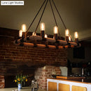 GobekUsa 10 Bulbs Chandelier Lighting - Loft Style Rectangular Frame Pendant with Black Metal & Rope Detail