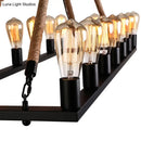 GobekUsa 10 Bulbs Chandelier Lighting - Loft Style Rectangular Frame Pendant with Black Metal & Rope Detail