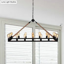 GobekUsa 10 Bulbs Chandelier Lighting - Loft Style Rectangular Frame Pendant with Black Metal & Rope Detail