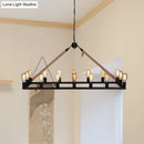 GobekUsa 10 Bulbs Chandelier Lighting - Loft Style Rectangular Frame Pendant with Black Metal & Rope Detail