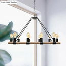 GobekUsa 10 Bulbs Chandelier Lighting - Loft Style Rectangular Frame Pendant with Black Metal & Rope Detail
