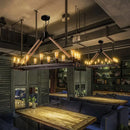 GobekUsa 10 Bulbs Chandelier Lighting - Loft Style Rectangular Frame Pendant with Black Metal & Rope Detail