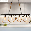 GobekUsa Industrial Metal and Rope Island Lamp with LOVE Design, 4 Bulbs, Beige Finish