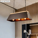 GobekUsa Industrial Metal and Wood Pendant Lamp - 3 Lights Island Lighting with Trapezoid Shade in Black for Dining Room