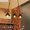 GobekUsa Industrial Metal Conical Island Ceiling Light Bar Pendant with Wavy Hemp Rope - Black