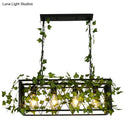 GobekUsa Black Metal Pendant Light Fixture for Wine Bar - 4/6-Bulb Cuboid Plant Island Lamp