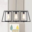 GobekUsa Industrial Metal Hanging Pendant Light Fixture - Trapezoid Frame - 3-Light - Black - Rectangle Shade - for Kitchen Island