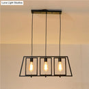 GobekUsa Industrial Metal Hanging Pendant Light Fixture - Trapezoid Frame - 3-Light - Black - Rectangle Shade - for Kitchen Island