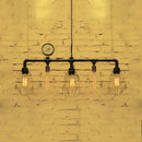 GobekUsa Industrial Metal Piping Island Ceiling Light with Wire Guard - 5-Bulb Pendant Lighting for Dining Room, Black