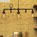 GobekUsa Industrial Metal Piping Island Ceiling Light with Wire Guard - 5-Bulb Pendant Lighting for Dining Room, Black