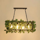 GobekUsa Industrial Black Metal Island Lamp with 4-Light Rectangle Design and Stylish Faux Plant Decor
