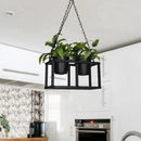 GobekUsa Black Metal Industrial Rectangle Island Light Fixture - 2/3/5 Bulbs LED Lamp with Plant Decor